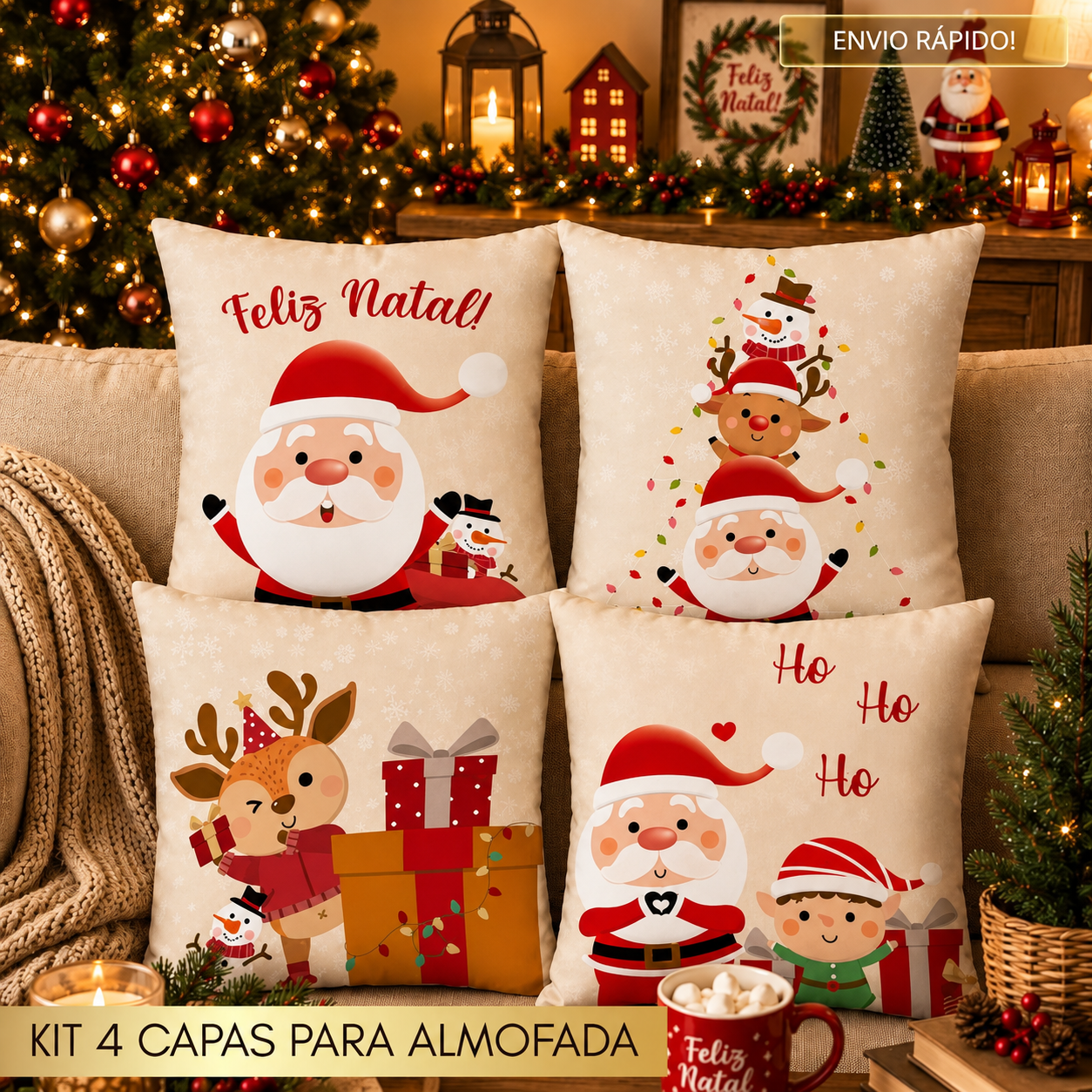 Kit 4 almofadas de natal